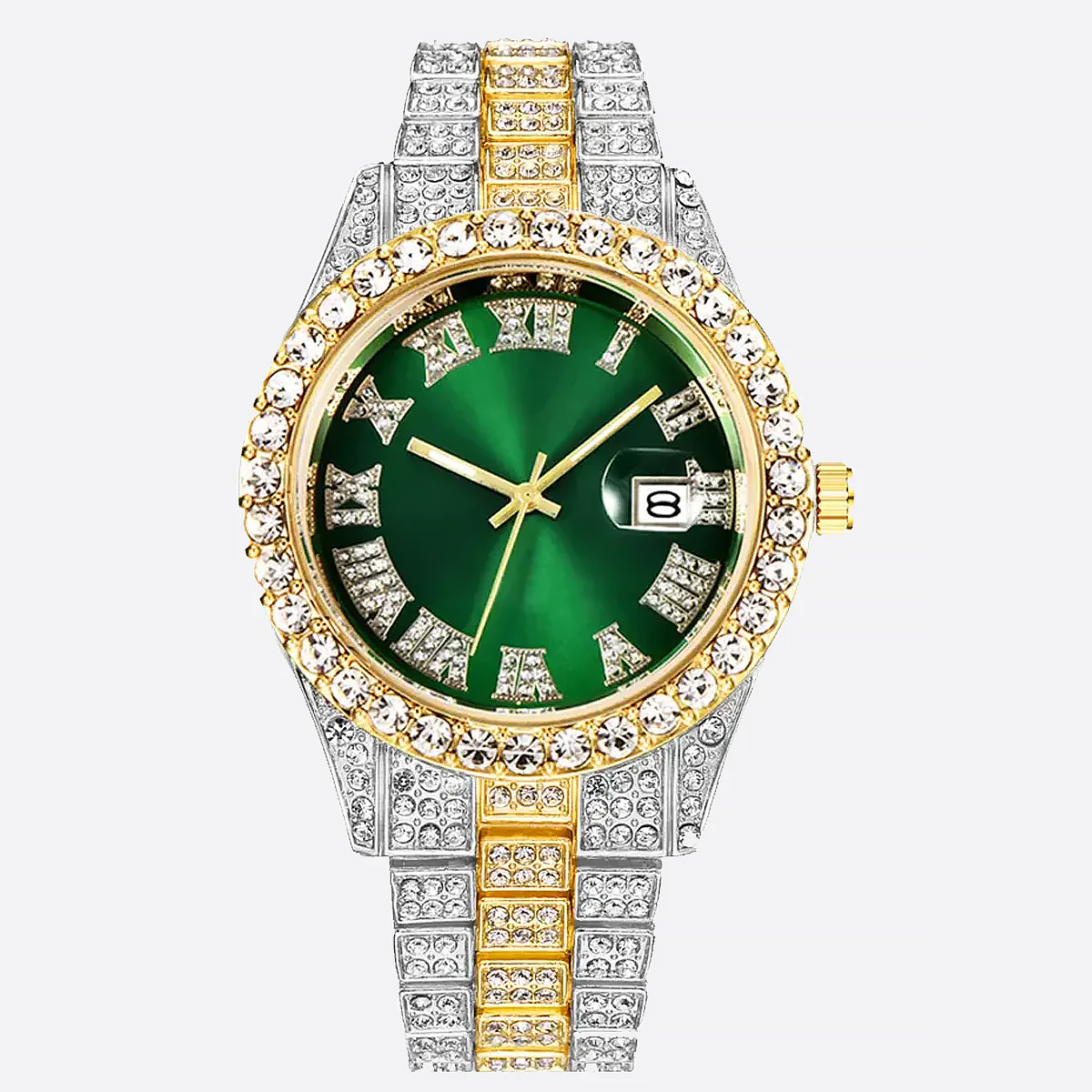 GRIMEY. | Two-Tone Bustdown Watch with Green Dial