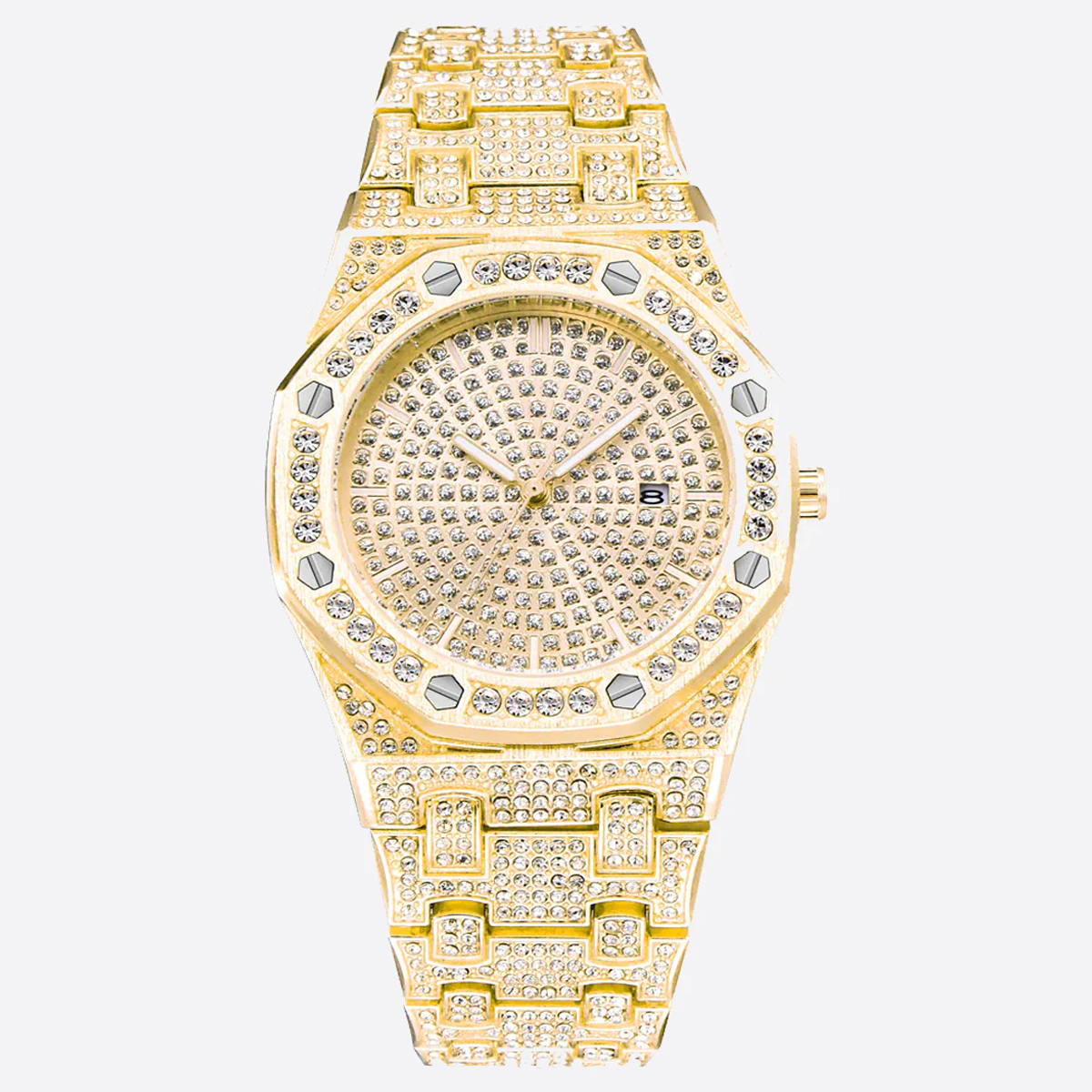 GYMALON | Gold Bust Down Watch With CZ VVS Stones (Fully Iced Out)