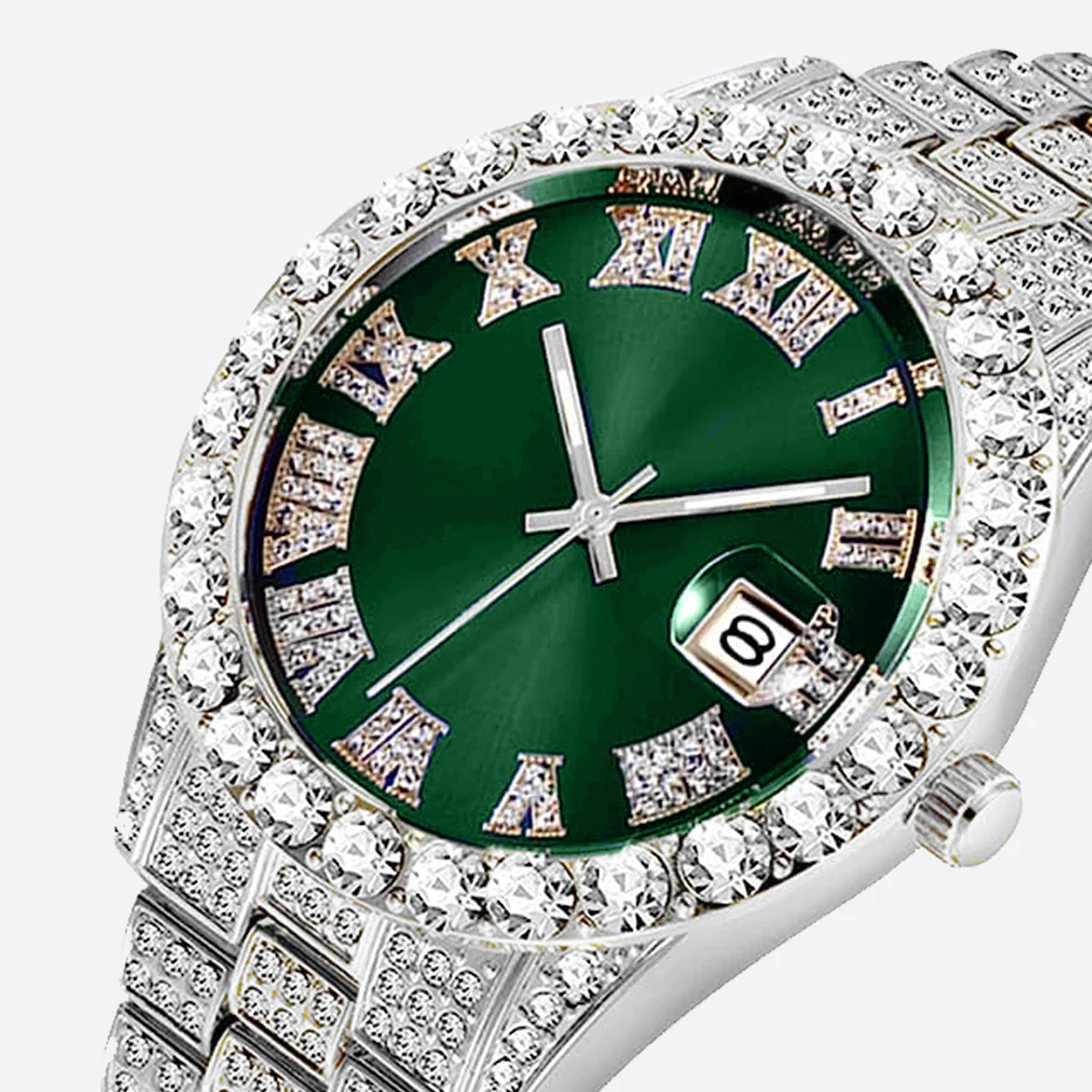 SIGRE. | Silver Bustdown Watch with Green Dial