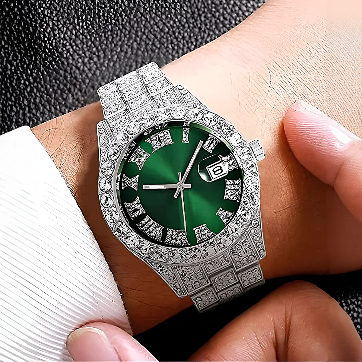 SIGRE. | Silver Bustdown Watch with Green Dial